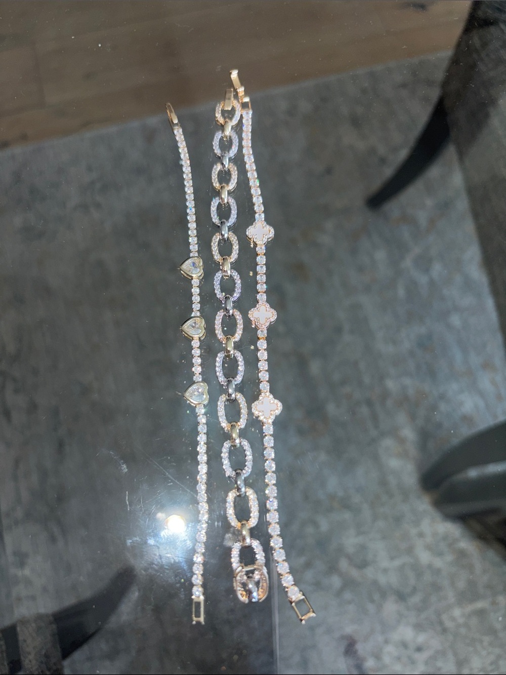 Gold and silver  Crystal Women's Bracelet Set. Gold filled bracelets.